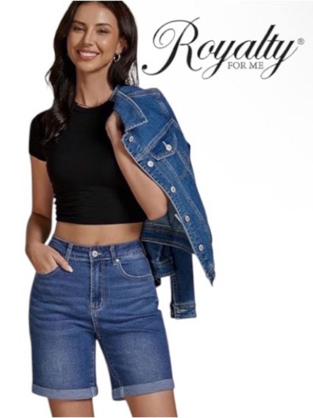 24W Royalty for Me Denim Roll-Cuff Bermuda Shorts, No Muffin Top, New With Tags
